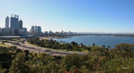 View of Perth, the Swan river and Perth hills from Kings Park