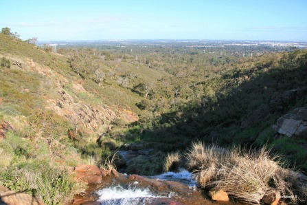 The top of Lesmurdie Falls with view towards the coast